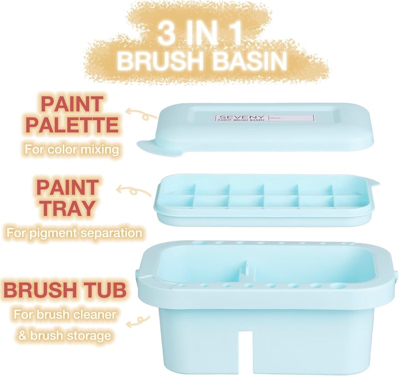 SEVENTY Paint Brush Cleaner, Holder and Organizers with Palette,Trays & Rinser for Acrylic, Watercolor, and Water-Based Paints(Blue) - Image 2
